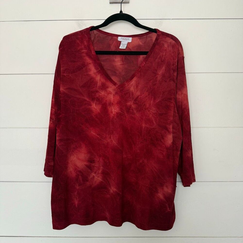 Avenue Women’s 18/20 Red Tie Dye Top Blouse Stretchy Plus Size